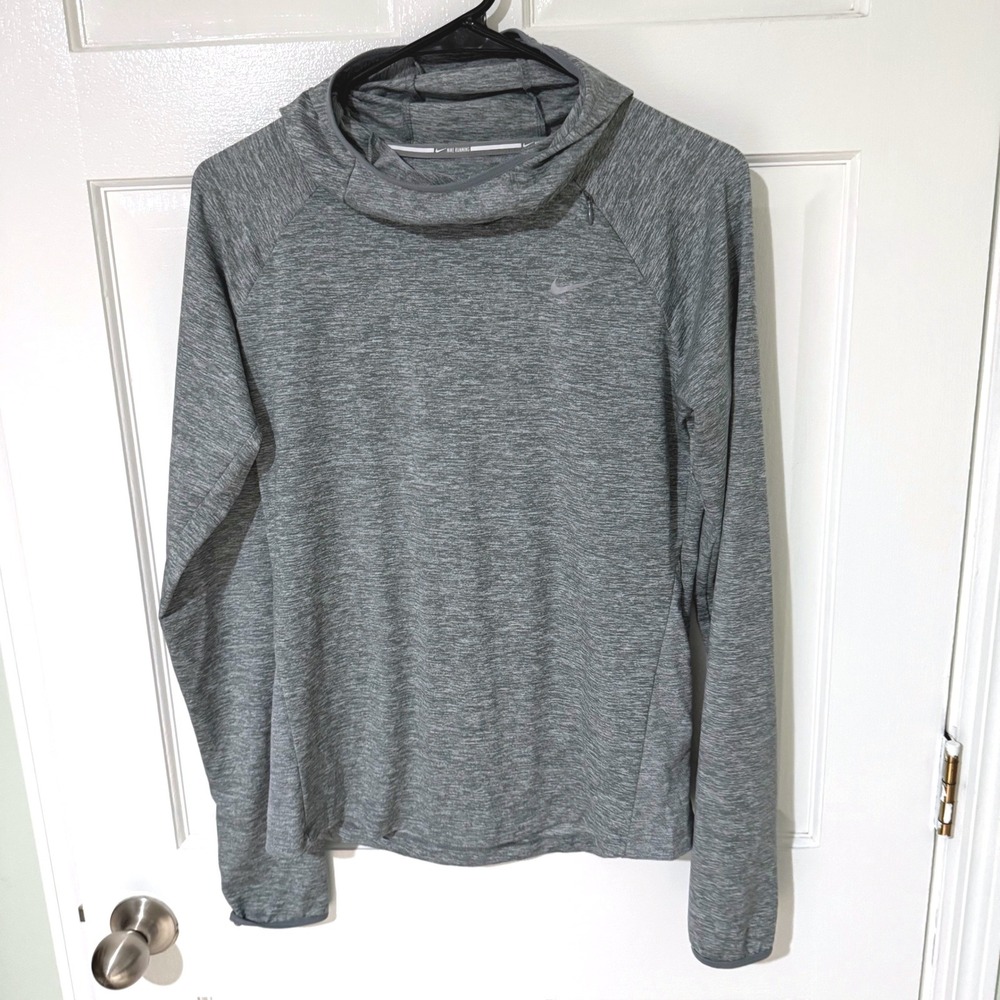Nike Running Dri-FIT Hoodie Gray Space Dye Long Sleeve Thumbhole Women Small